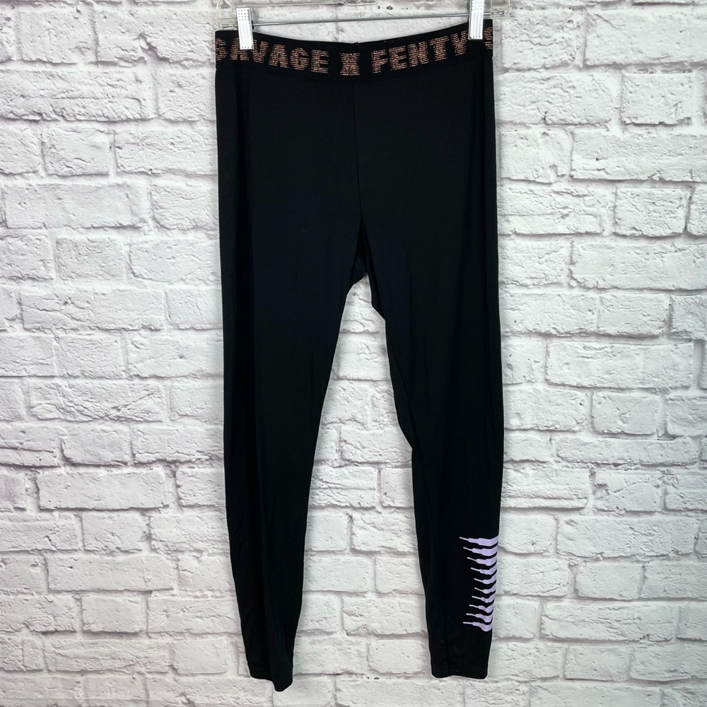 Savage‎ X Fenty Forever Savage Jersey Black Lavender Logo Leggings Size M
